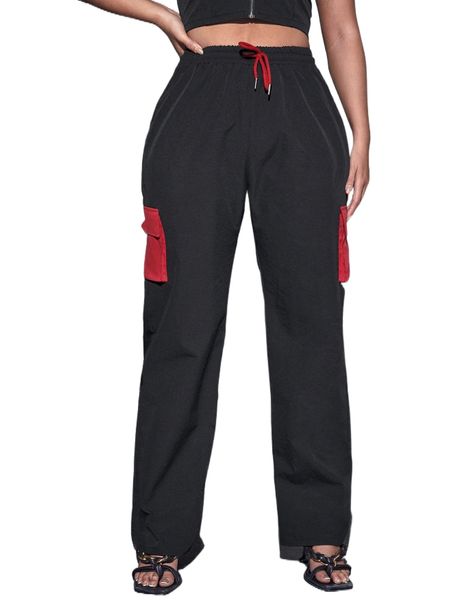 

colorblock flap pocket pants n9ah#, Black;white