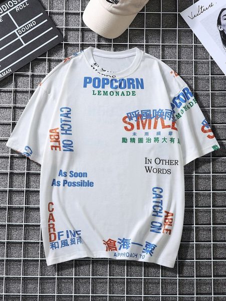 

men chinese letter graphic tee q2pn#, White;black