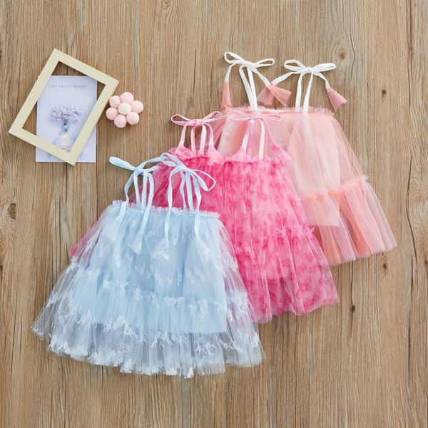 Girl's Dresses Summer Toddler Kids Girls Princess Dress Embroidery Sleeveless Sling Casual Mesh Tulle ClothesGirl's