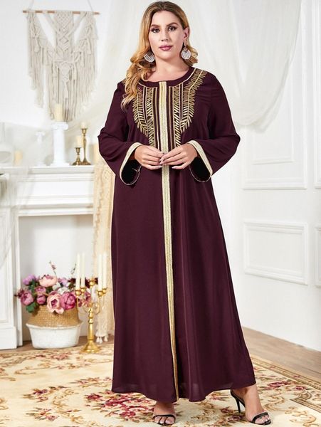 

plus plant embroidered belted dress o3yo#, Black