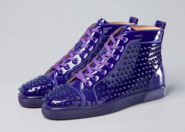 

luxury paris design mens casual shoes red sole homme sneaker purple king louisspiked flat spiked high red bottoms sneakers trainers with box, Black