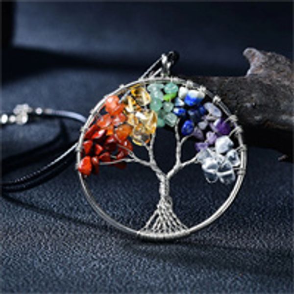 DIY CRISTAL ÁRVORE DE VIDA Colar Natural Crystal Tree Jewelry 7 Chakra Colar Colar de Cristal Colar Prenda Metafísica para Namorada