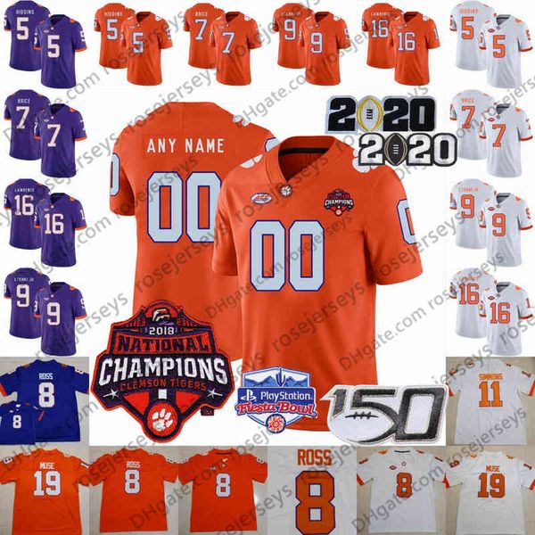 

2020 clemson tigers lawrence jersey custom higgins ross etienne deshaun watson isaiah simmons lyn-j dixon chez mellusi men youth kid 150th, Black