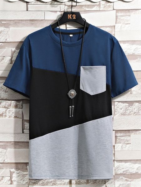 

men cut and sew pocket patched tee u7hm#, White;black