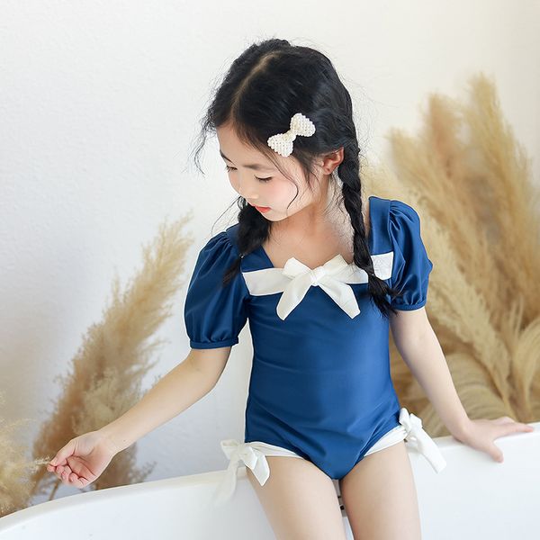 

girl princess bowknot one-piece swimsuit summer kids bow swimwear lovely children bubble sleeve princess infant beach spa bathing suits s210, Black