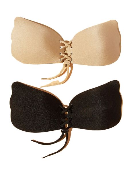 

2pack wing shaped adhesive push up bra set u1zf#, Black;red