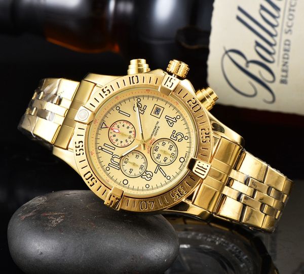 

men luxury watch six stitches all dials work quartz watches 1884 european luxury brand chronograph clock fashion steel strap montre de luxe, Slivery;brown