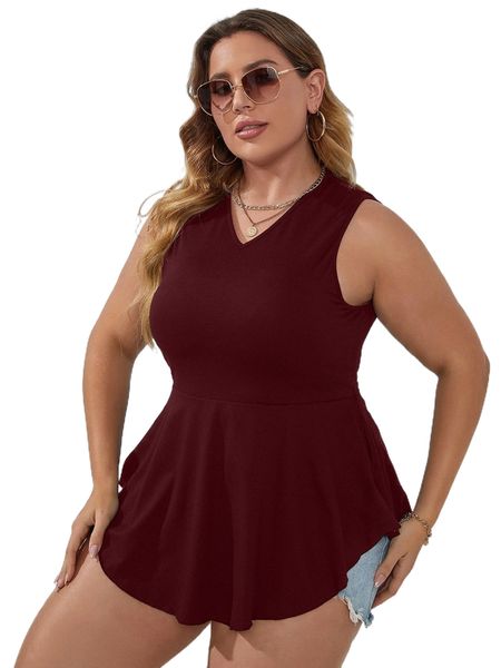 

plus solid peplum tank i7ml#, Black