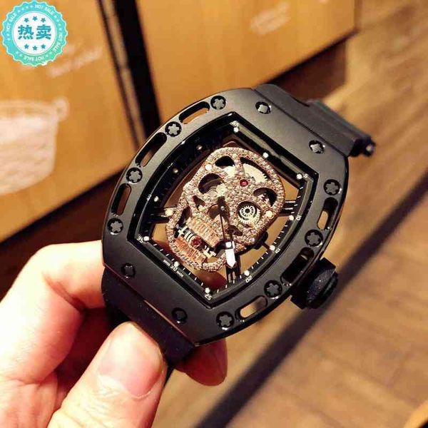 

mens watch designer watches movement watches automatic luxury wrist star same richa rm052 automatic mechanical watch personality skull m mon, Slivery;brown