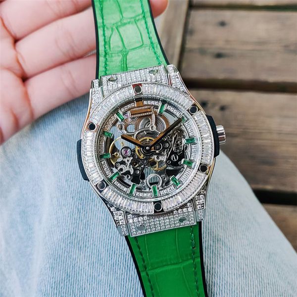 

full-automatic men mechanical watch with hollow design, Slivery;brown