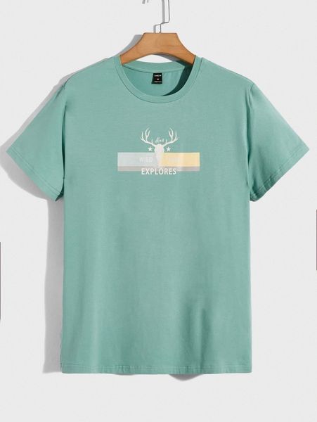 

men graphic print round neck tee r9f8#, White;black