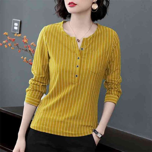 

women spring autumn style blouses shirts lady casual long sleeve striped printed oneck blusas df3790 210401, White