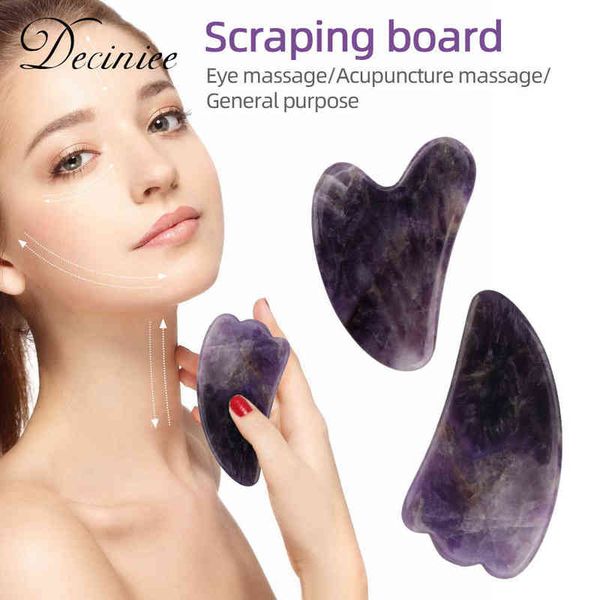 Gua Sha Scraping Massage Tool Ametista Massaggiatore viso Natural Anti-Aging Face Body sha Stone Board Premium Purple220429