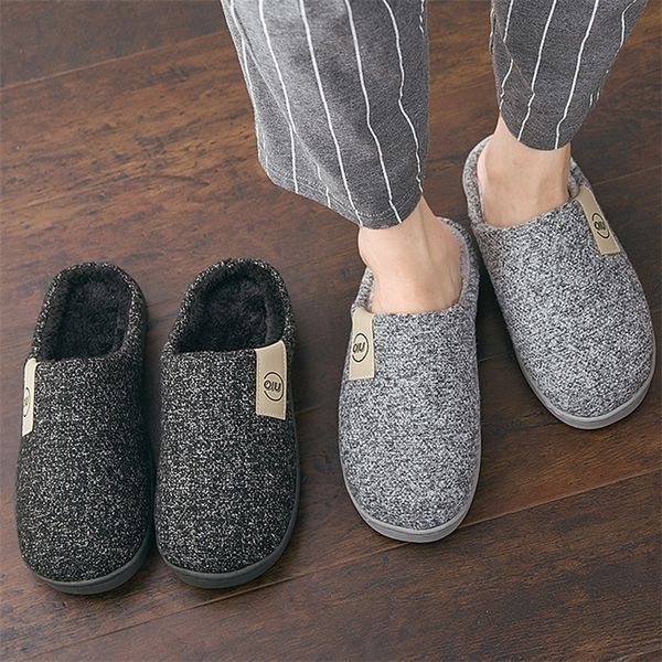 

winter warm fur men boys plush slipper cotton shoes nonslip solid color home indoor casual slippers 220810, Black