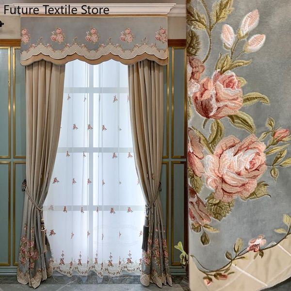 Cortinas cortinas de luxo de luxo francês cortinas pastorais francesas para a sala de estar quarto villa janela alta piso ao teto