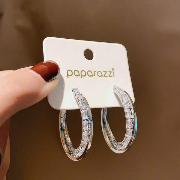 

925 silver needle simple rhinestone c- shaped ear ring korean dongdaemun new internet-famous elegant earrings internet celebrity french earr, Golden