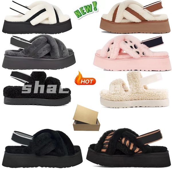 

2022 women furry slippers sandals fluff yeah slides eva disco cross slide sandal australia fuzzy soft house ladies womens shoes fur fluffy s, Black