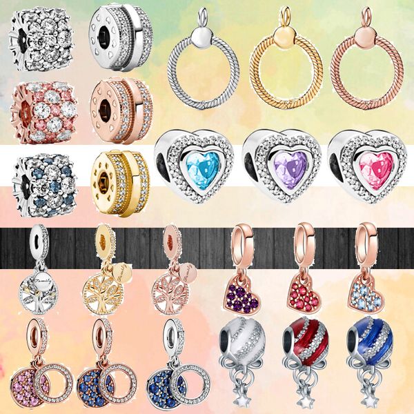 925 Charms de pulseira para Pandora Charm Set Caixa original Zircão espumante Round Round European Bad Charms Jewelry