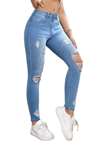 

ripped detail skinny jeans u5ea#, Blue