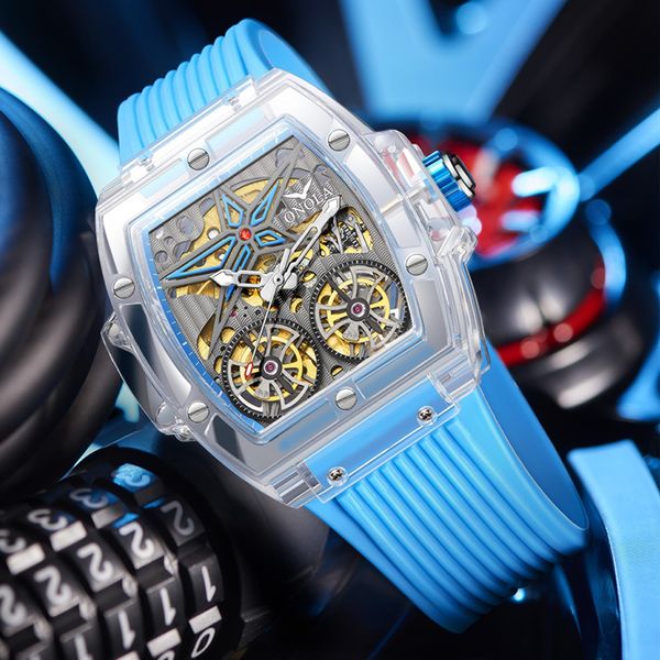 

fashion luxury men watches tourbillon watch square automatic watchs silica glass classic water resistant wristwatch, Slivery;brown