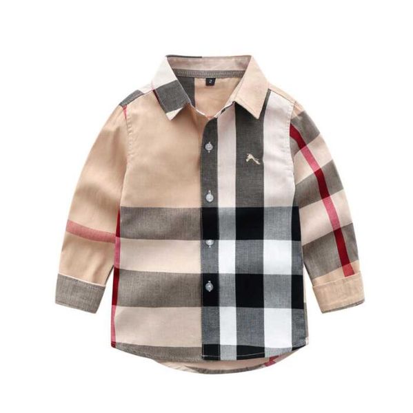 Bebê Meninos Camisa Xadrez Crianças Camisas de Manga Comprida Primavera Outono Crianças Gola Turn-down Tops Algodão Camisa Infantil Vestuário 2-7 Anos