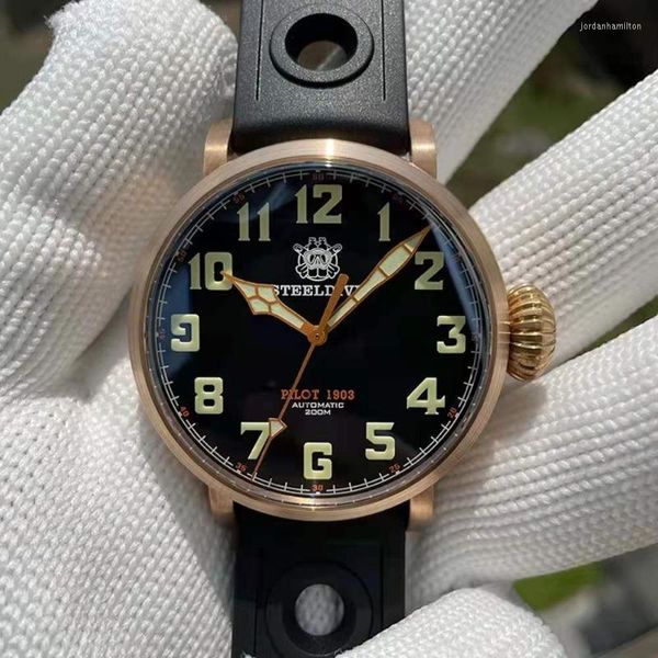 Orologio da uomo in bronzo Steeldive Cinturino meccanico in caucciù con zaffiro Orologio da polso da immersione automatico resistente all'acqua fino a 200 m