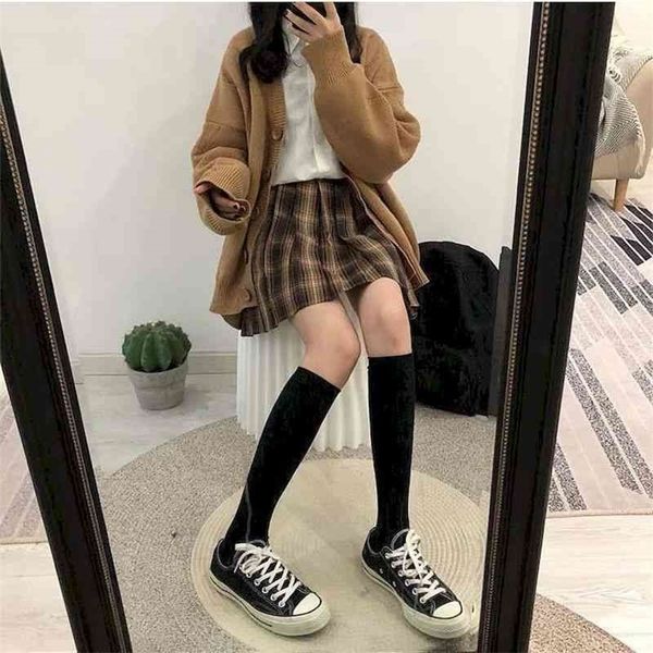 

spring and autumn new japanese preppy style pleated skirt female student plaid high waist harajuku jk women skirts korean 210331, Black