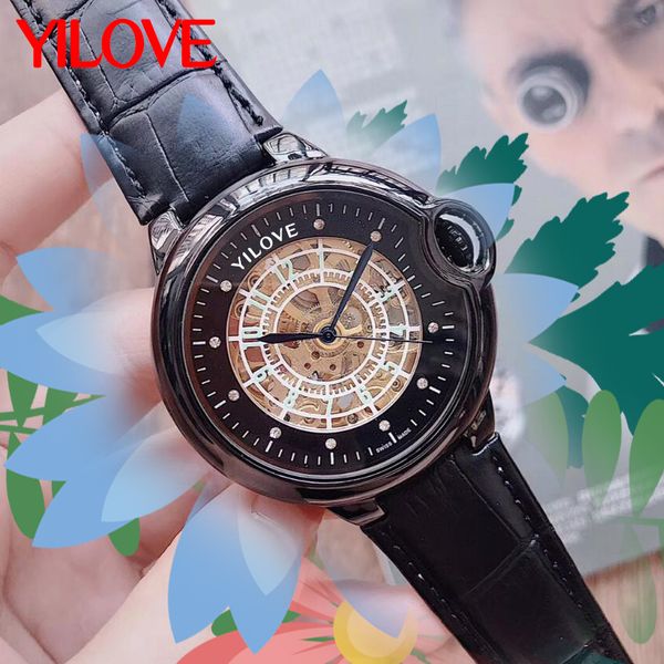 

men's classic watch automatic dating movement designer clock mechanical leather stainless steel case gift skeleton wristwatch, Slivery;brown