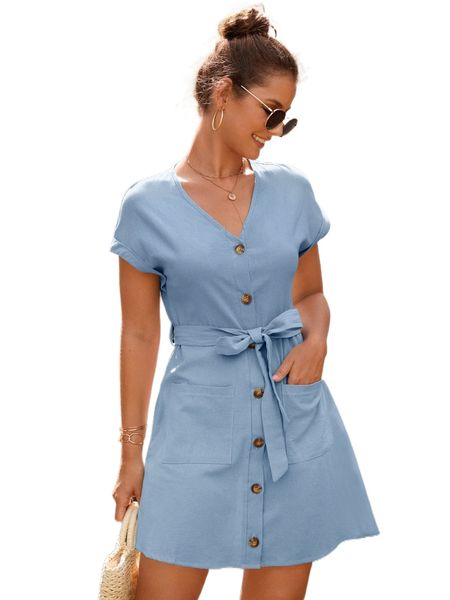 

single breasted batwing sleeve dual pocket belted dress f5tt#, Black;gray