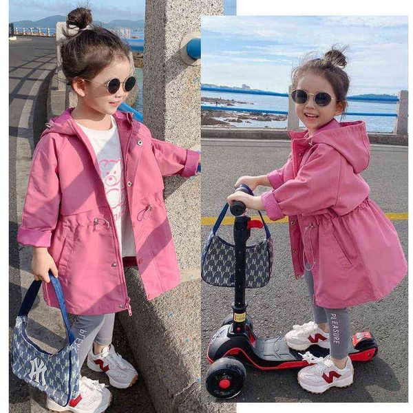 2022 nuova primavera autunno moda lungo stile ragazze giacca felpa con cappuccio per bambini bambini giacca a vento all'aperto capispalla J220718