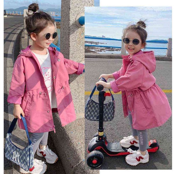 

2022 new spring autumn fashion long style girls jacket hooded sweatshirt for kids children outdoor windbreaker outerwear j220718, Blue;gray