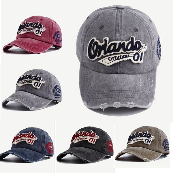 Eski Yolu Erkek Caps Retro Sıkıntılı Delik Nakış Beyzbol Şapkası erkek Kadın Yıkanmış Denim Casquette Şapka