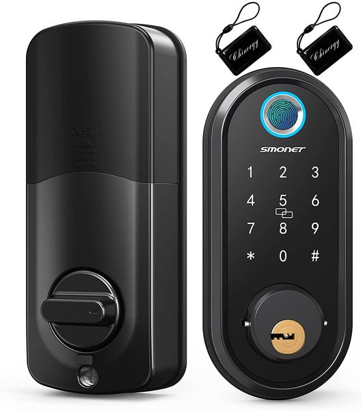 

Smart Lock Keyless Entry Deadbolt Door Locks SMONET Electronic Bluetooth with Biometric Fingerprint Keys IC Card Touchscreen Keypad