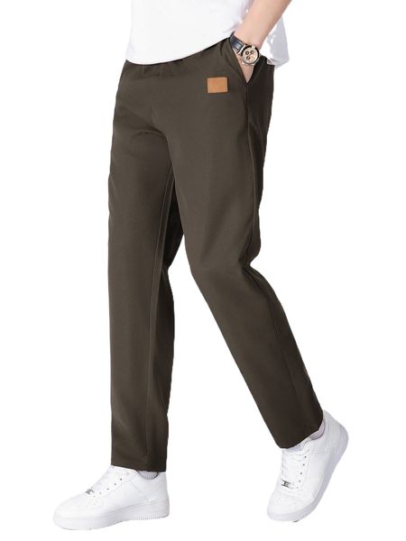 

men patch detail slant pocket pants 73ui#, Black