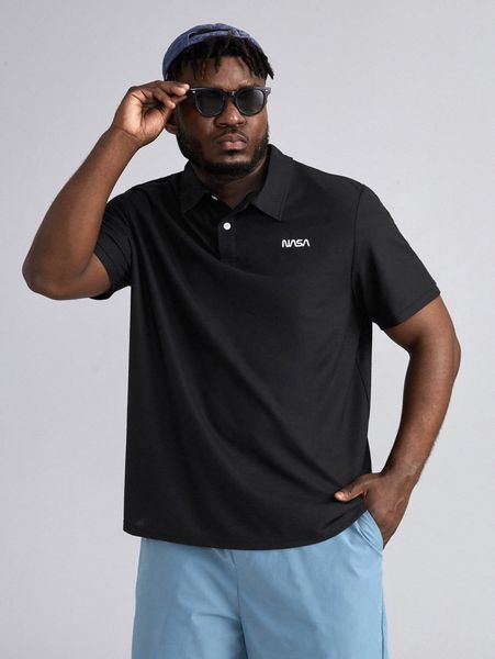

extended sizes men letter graphic polo shirt j0n1#, White;black