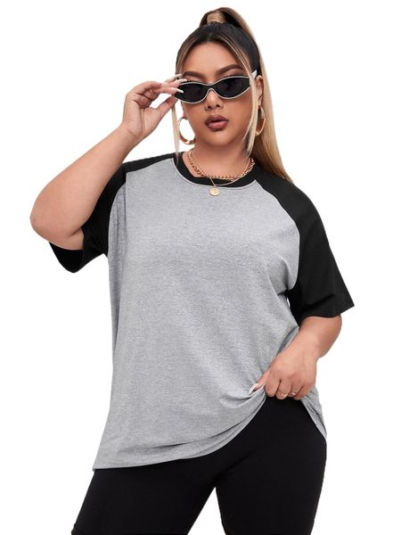 

plus colorblock & raglan sleeve tee k3hm#, Black