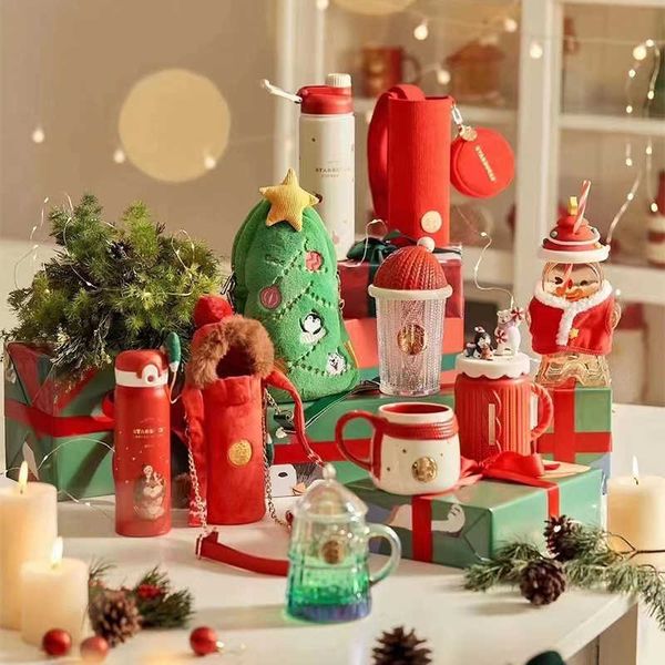 

starbucks cup 2021 christmas penguin lion gingerbread man christmas tree glass straw mark insulated water cup