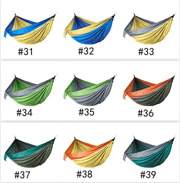 44 Farben 270x140cm Outdoor Parachute Hängematte Faltbare Camping Swing Hängende Bett Nylon Tuch Hängematten mit Seilen Carabiners