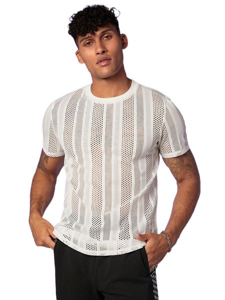 

men curved hem sheer tee 99pn#, White;black