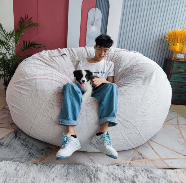 

Dropshipping 7ft Fur Fabric Giant Beanbag Cover Soft Fluffy Faux Fur Big Round Bean Bag Lazy Sofa Bed Living Room Furniture