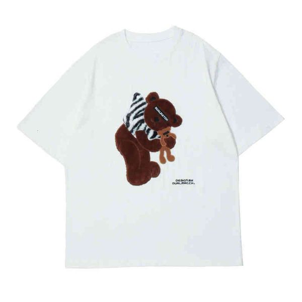 

t shirts streetwear men hip hop harajuku tableware bears short mouw t-shirts katoen casual mode losse te, White;black