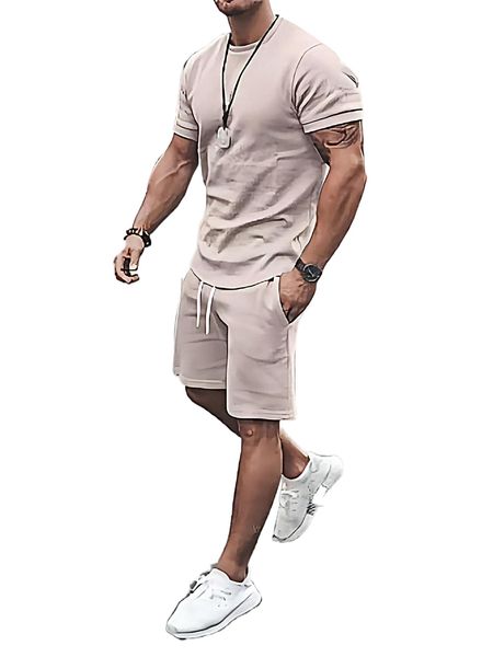

men solid tee & drawstring waist shorts t4x2#, Gray