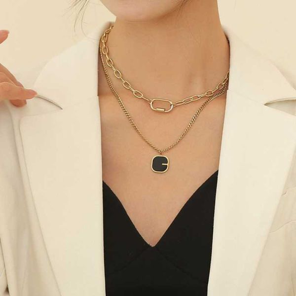 

pendant necklaces 316l stainless steel fashion upscale jewelry 2 layer geometric shape charms thick chain choker & for women, Silver