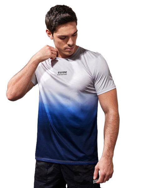

men ombre & letter graphic sports tee 481i#, White;black