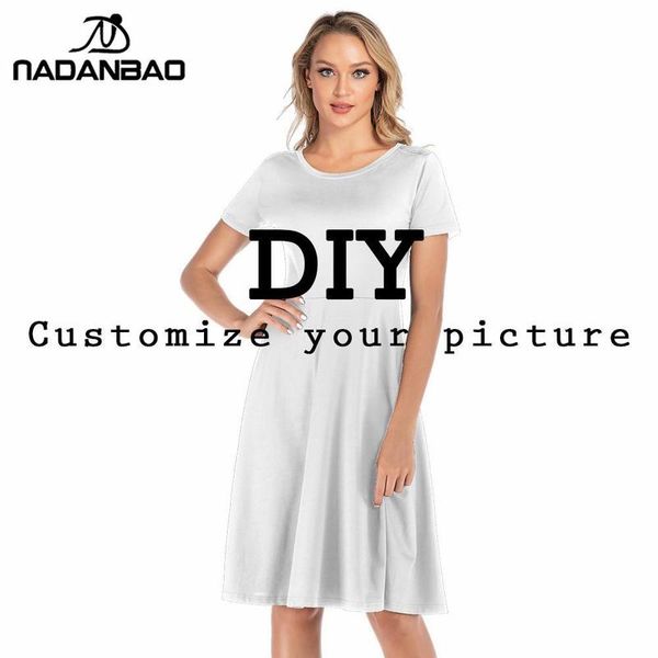 

nadanbao customize summer dress for women short dress diy 3d printing elastic short sleeve dresses 220608, Black