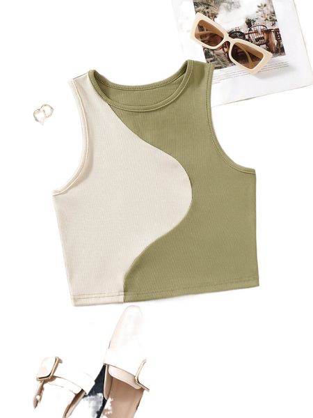 

color block ribbed knit tank v5sq#, White