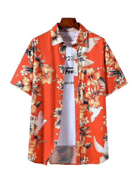 

men random tropical print shirt without tee 241t#, White;black