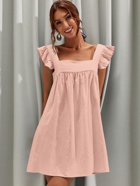 

luukse ruffle detail smock dress u1ug#, Black;gray