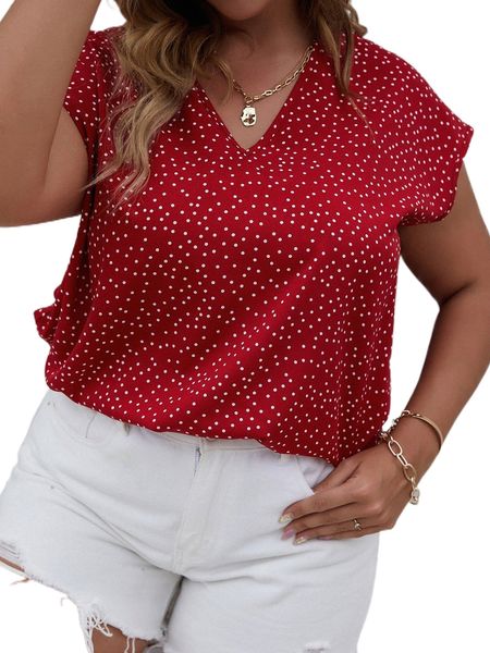 

plus polka dot v-neck blouse k3m8#, Black