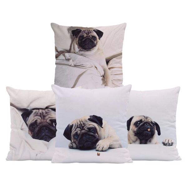 Almofada/almofada decorativa almofadas de cachorro pug branco e preto case animal animal rústico rústico suporte lombar lombar tampa 17,7 polegadas Velvet famosa marca